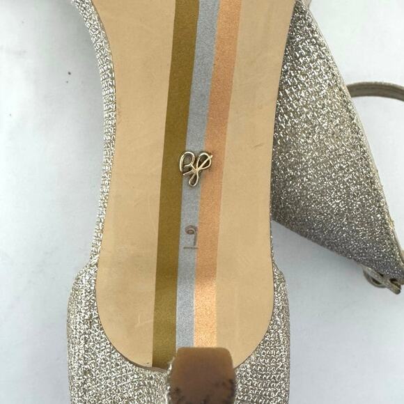 Sam Edelman Women’s Patti Ankle Strap Heeled Dress Sandal Gold Sparkle Size 9 - Picture 11 of 12